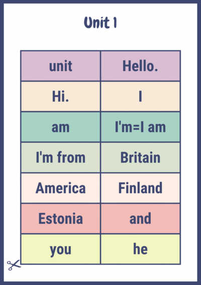 "I love English 1" sõnade kaardid õpilastele - digitaalne materjal